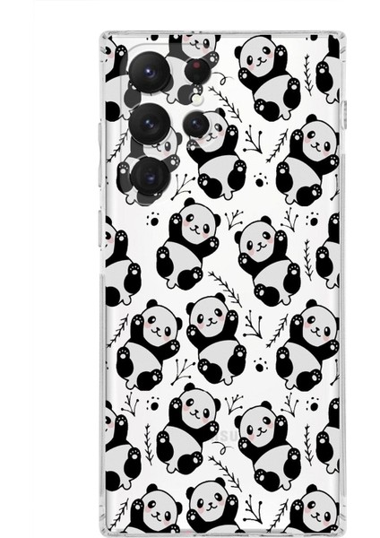 Samsung Galaxy S23 Ultra Kamera Korumalı Kapak Panda Tasarımlı Şeffaf Süper Silikon Kılıf