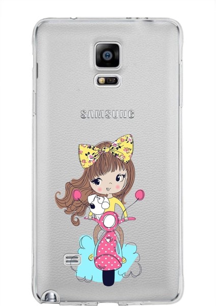 Samsung Galaxy Note 4 Kapak Vespagirl Tasarımlı Şeffaf Süper Silikon Kılıf