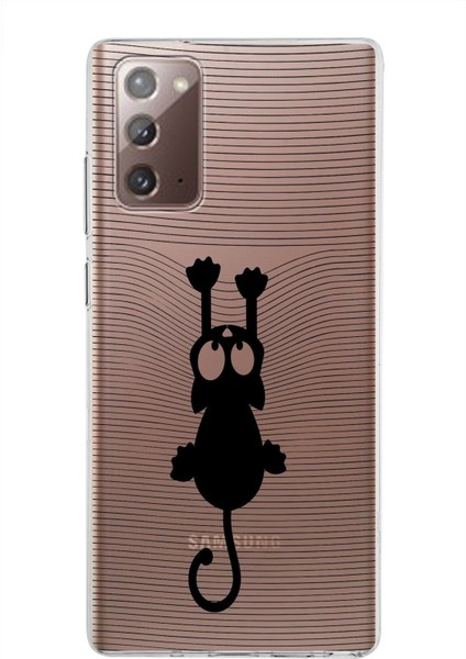 Samsung Galaxy Note 20 Kapak Mandala Kedi Tasarımlı Şeffaf Süper Silikon Kılıf