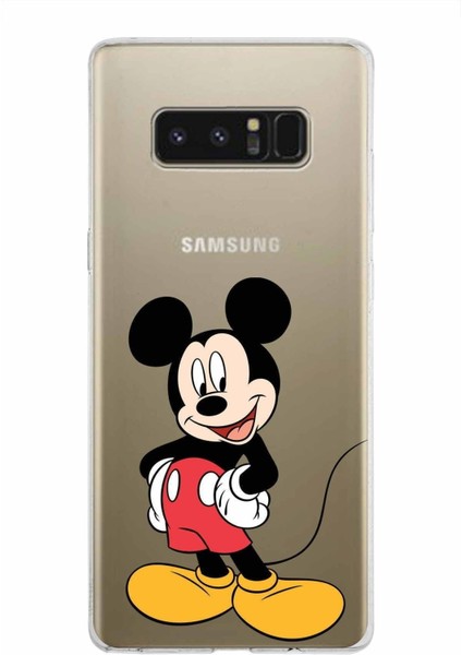 Samsung Galaxy Note 8 Kapak Mickey Mouse Tasarımlı Şeffaf Süper Silikon Kılıf