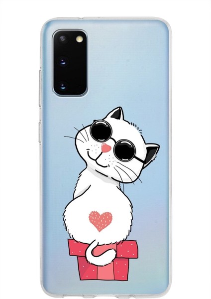Samsung Galaxy S20 Kapak Cool Cat Tasarımlı Şeffaf Süper Silikon Kılıf