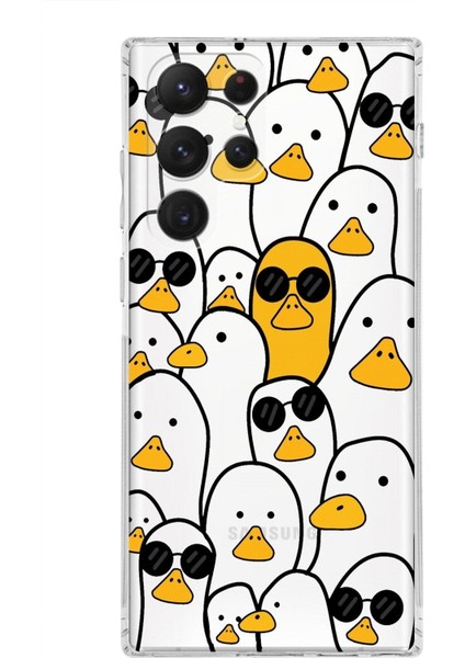 Samsung Galaxy S22 Ultra Kamera Korumalı Kapak Duck Tasarımlı Şeffaf Süper Silikon Kılıf