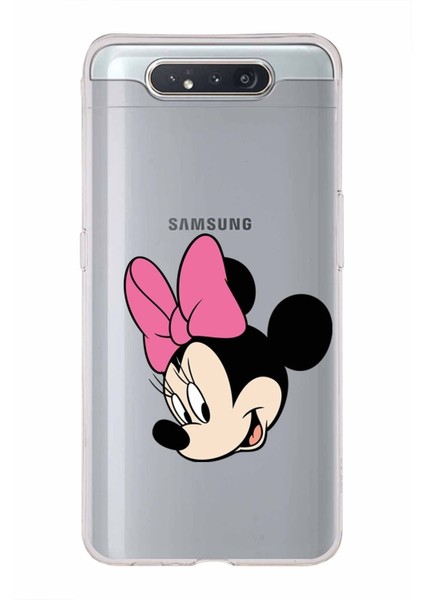 Samsung Galaxy A80 Kapak Minnie Mouse Tasarımlı Şeffaf Süper Silikon Kılıf
