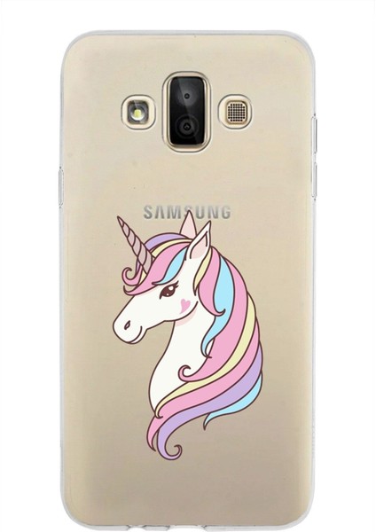 Samsung Galaxy J7 Duo Kapak Unicorn Tasarımlı Şeffaf Süper Silikon Kılıf