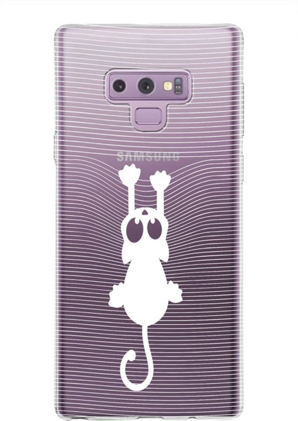 Samsung Galaxy Note 9 Kapak Mandala Kedi Tasarımlı Şeffaf Süper Silikon Kılıf