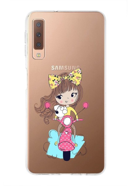 Samsung Galaxy A7 (2018) Uyumlu Kapak Vespagirl Tasarımlı Şeffaf Süper Silikon Kılıf