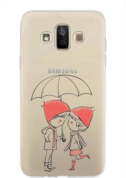 Samsung Galaxy J7 Duo Uyumlu Kapak Aşk Tasarımlı Şeffaf Süper Silikon Kılıf