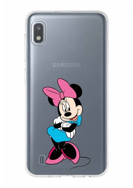 Samsung Galaxy A10 Kapak Minnie Mouse Tasarımlı Şeffaf Süper Silikon Kılıf