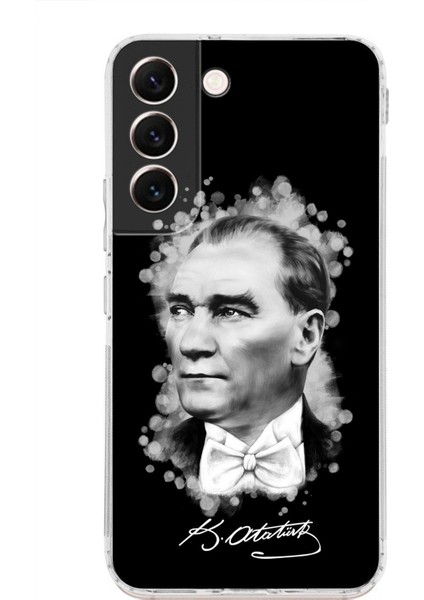 Samsung Galaxy S22 Uyumlu Kamera Korumalı Kapak Atatürk Tasarımlı Şeffaf Süper Silikon Kılıf