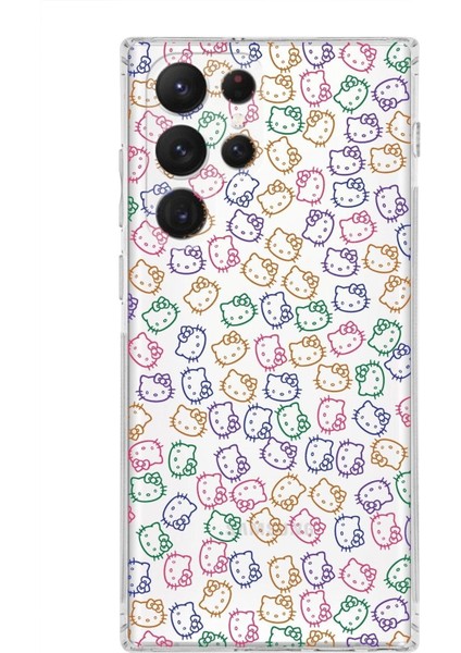 Samsung Galaxy S23 Ultra Kamera Korumalı Kapak Hello Kitty Tasarımlı Şeffaf Süper Silikon Kılıf