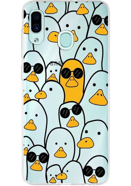 Samsung Galaxy A30 Uyumlu Kapak Duck Tasarımlı Şeffaf Süper Silikon Kılıf