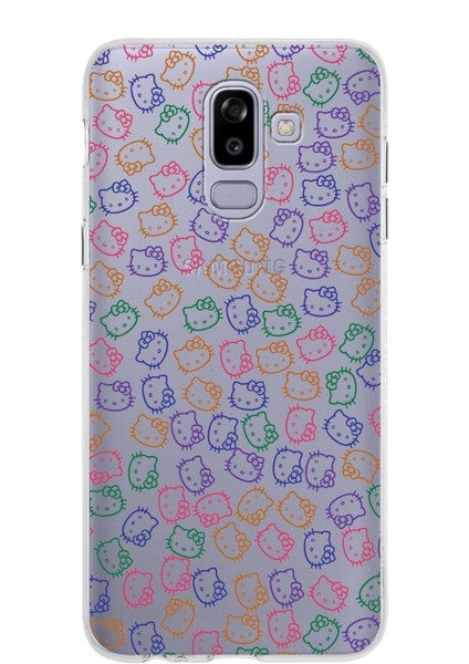 Samsung Galaxy J8 Kapak Hello Kitty Tasarımlı Şeffaf Süper Silikon Kılıf
