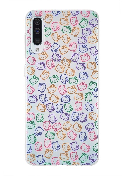 Samsung Galaxy A50 Uyumlu Kapak Hello Kitty Tasarımlı Şeffaf Süper Silikon Kılıf