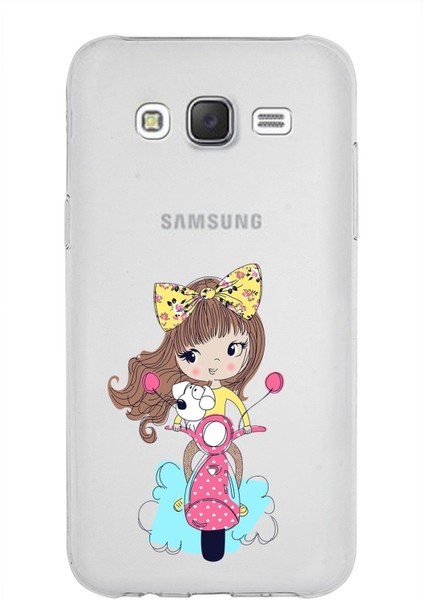 Samsung Galaxy J5 Kapak Vespagirl Tasarımlı Şeffaf Süper Silikon Kılıf