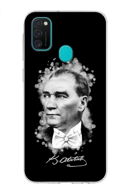 Samsung Galaxy M21 Kapak Atatürk Tasarımlı Şeffaf Süper Silikon Kılıf