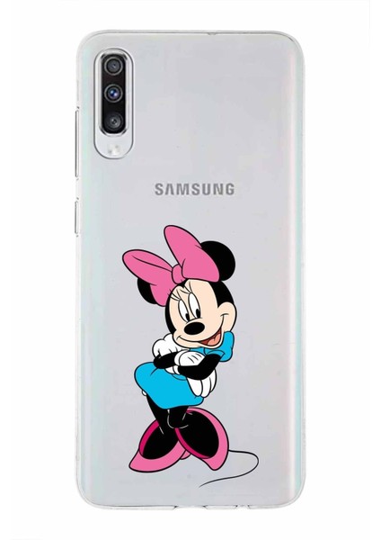 Samsung Galaxy A70S Kapak Minnie Mouse Tasarımlı Şeffaf Süper Silikon Kılıf