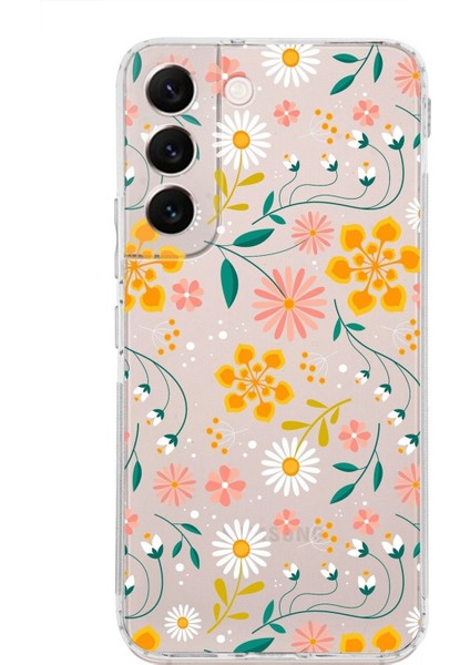 Samsung Galaxy S22 Uyumlu Kamera Korumalı Kapak Çiçek Tasarımlı Şeffaf Süper Silikon Kılıf