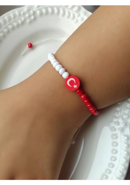 Türk Bayrağı Figürlü Kum Boncuk Çocuk Bileklik