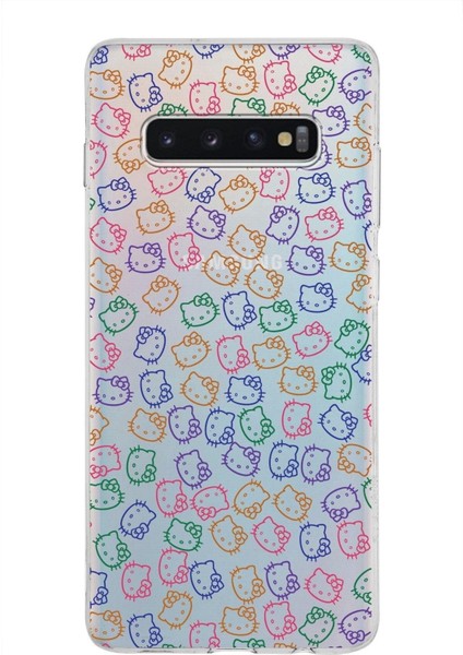 Samsung Galaxy S10 Plus Kapak Hello Kitty Tasarımlı Şeffaf Süper Silikon Kılıf