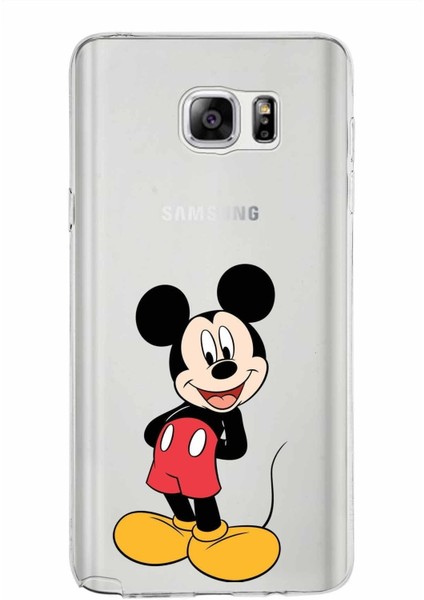 Samsung Galaxy Note 5 Kapak Mickey Mouse Tasarımlı Şeffaf Süper Silikon Kılıf