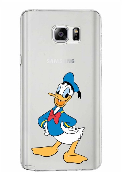 Samsung Galaxy Note 5 Kapak Donald Duck Tasarımlı Şeffaf Süper Silikon Kılıf