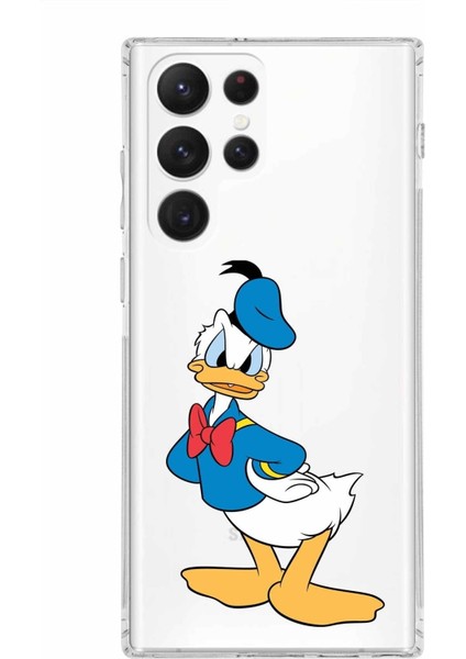 Samsung Galaxy S22 Ultra Kamera Korumalı Kapak Donald Duck Tasarımlı Şeffaf Süper Silikon Kılıf