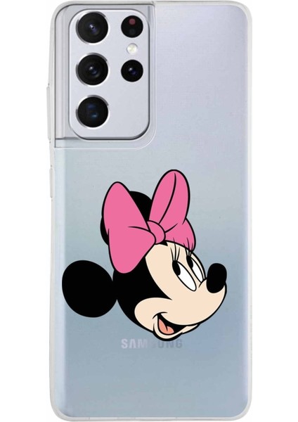 Samsung Galaxy S21 Ultra Kapak Minnie Mouse Tasarımlı Şeffaf Süper Silikon Kılıf