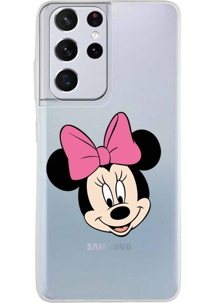 Samsung Galaxy S21 Ultra Kapak Minnie Mouse Tasarımlı Şeffaf Süper Silikon Kılıf