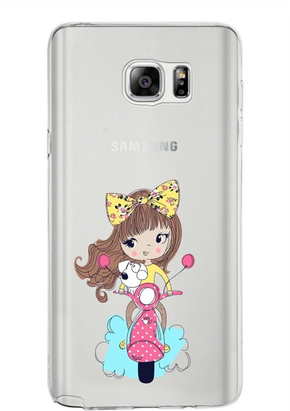 Samsung Galaxy Note 5 Kapak Vespagirl Tasarımlı Şeffaf Süper Silikon Kılıf