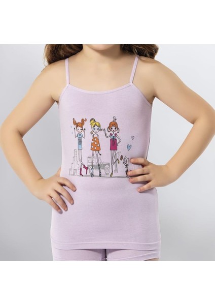 3408 Kız Çocuk Renkli Baskılı Ip Askılı Atlet 6 Adet modelleri