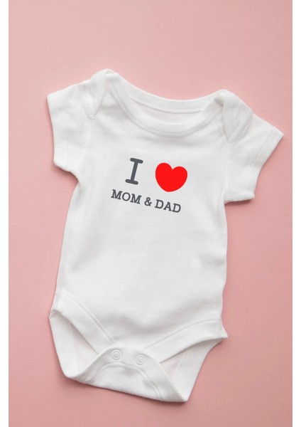 Kite Baby- I Love Mom&dad-Bebek Body Zıbın Çıtçıtlı-Beyaz