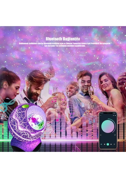 Moje More Dinozor Yumurtası Galaxy Projektör, Gökyüzü Projeksiyon Gece Lambası, USB Girişli Bluetooth Hoparlör