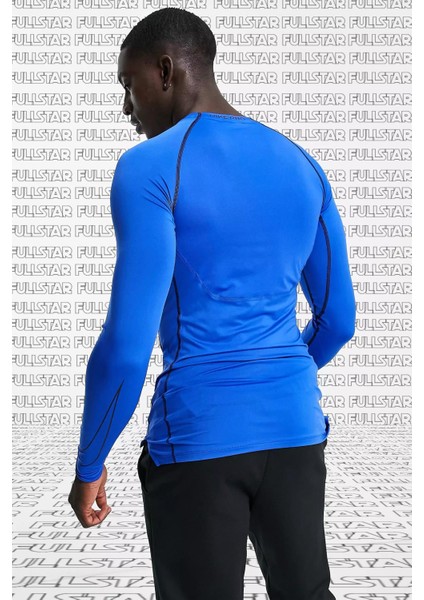 Pro Dri Fit Men's Tight Fit Top Slim Fit Uzun Kollu Sweatshirt Body Sax Mavi