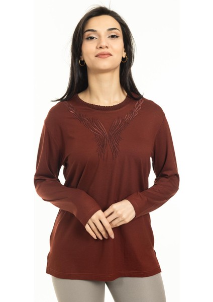 Yeni Sezon Kadın Orta Yaş ve Üzeri Yeni Desen Triko Yaka Likralı Anne Penye Bluz 30520