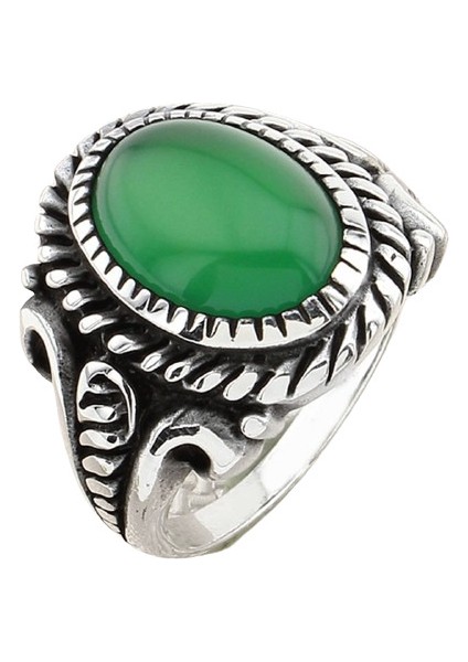 Erkek Yüzük Gümüş 925 Gotik Tasarım Oval Taşlı