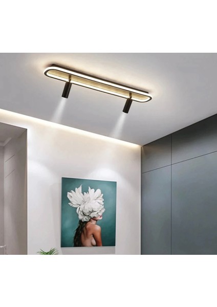 Siyah Spotlu Oval 60X16CM 4000k Işık Rengi, Kuamndalı LED Tavan Lambası,oval Avize,modern Aydınlatma,dekoratif Işık