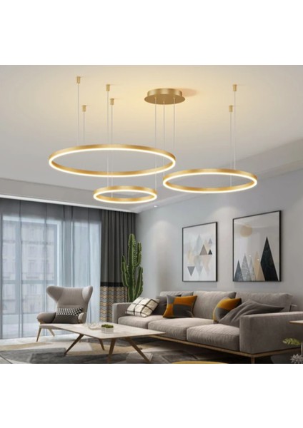 Gold Çember Ø40,60,80CM, 3 Işık, Kumandalı, LED Lamba,yuvarlak Sarkıt Avize,modern Aydınlatma,dekoratif Işık
