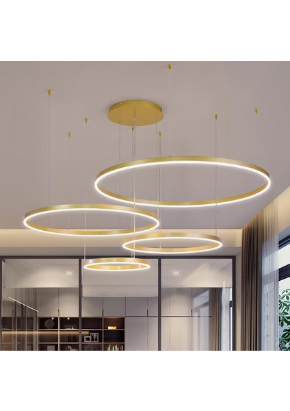 Gold Çember Ø40,60,80CM, 3 Işık, Kumandalı, LED Lamba,yuvarlak Sarkıt Avize,modern Aydınlatma,dekoratif Işık