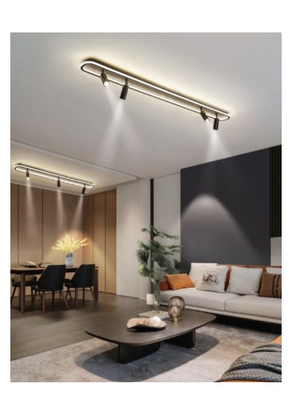 Zr Aydınlatma Siyah Spotlu Oval 120X16CM 3 Işık Rengi, Kuamandalı LED Tavan Lambası, oval Avize, modern Aydınlatma, dekoratif Işık