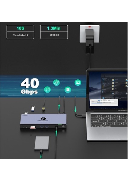 Qgeem QG-T4801 Thunderbolt 15IN1 Type-C Eth 1000MBPS-HDMI 8k 30Hz- Tf-Sd-Usb 3.0 5gbps- Çoklayıcı