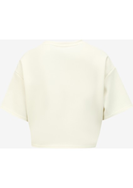 Bisiklet Yaka Baskılı Kırık Beyaz Kadın T-Shirt J4SL-TST7027