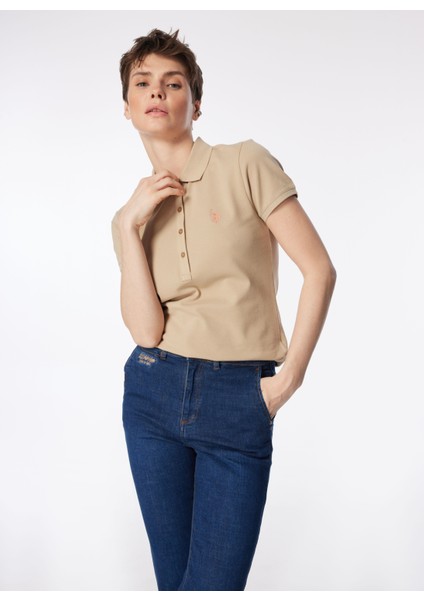 Polo Yaka Açık Haki Kadın T-Shirt GTP-IY24
