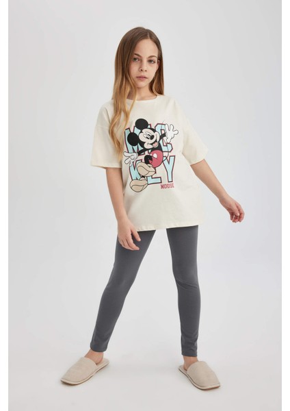 Kız Çocuk Disney Mickey & Minnie Oversize Fit Kısa Kollu Pijama Takımı C1957A824SP