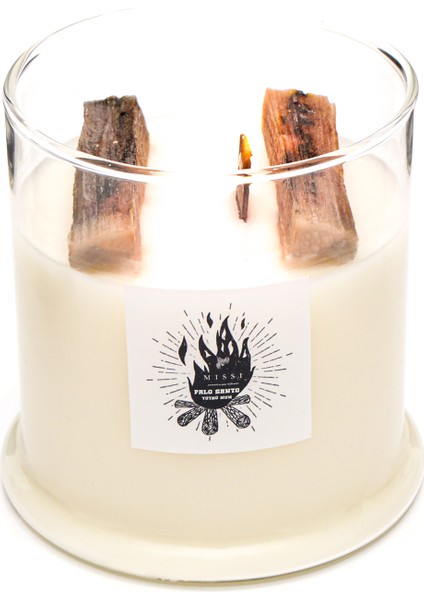 Büyük Üfleme Cam Ahşap Fitilli Palo Santo Vegan Mum(380 gr)