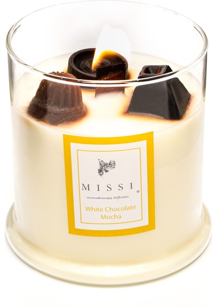 Büyük Üfleme Cam Ahşap Fitilli Chocolate Mocha Vegan Mum(380 gr)