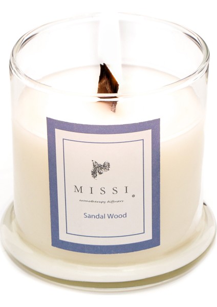 Üfleme Cam Ahşap Fitilli Sandal Wood Vegan Mum(140 gr)