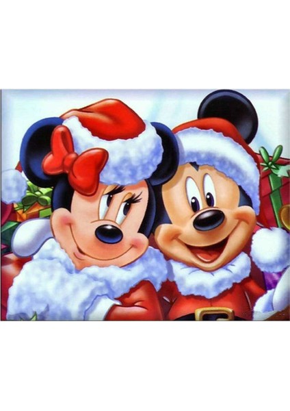 Movas Sanat Mickey Ve Minnie Noel Günü | Elmas Mozaik Tablo | Mozaik Puzzle  | 50x35 | E20202929M