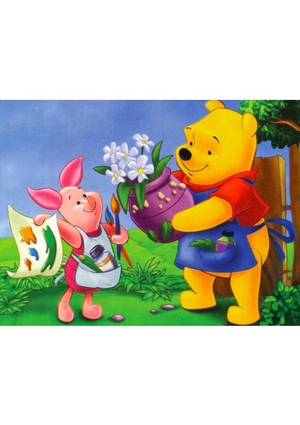 Winnie The Pooh Piglet'e Çiçek Veriyor | Elmas Mozaik Puzzle | 50x35 | E20202944M