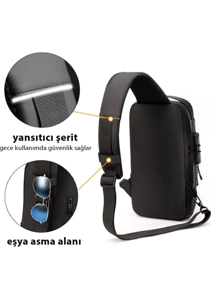 Uziko Çapraz Sırt Çantası-Body Bag USB ve Kulaklık Çıkışlı