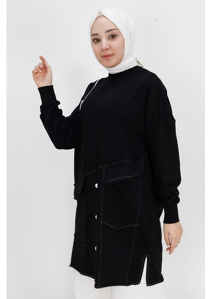 10412 2 Ip Kumaş Fermuar ve Cep Detaylı Sweatshirt